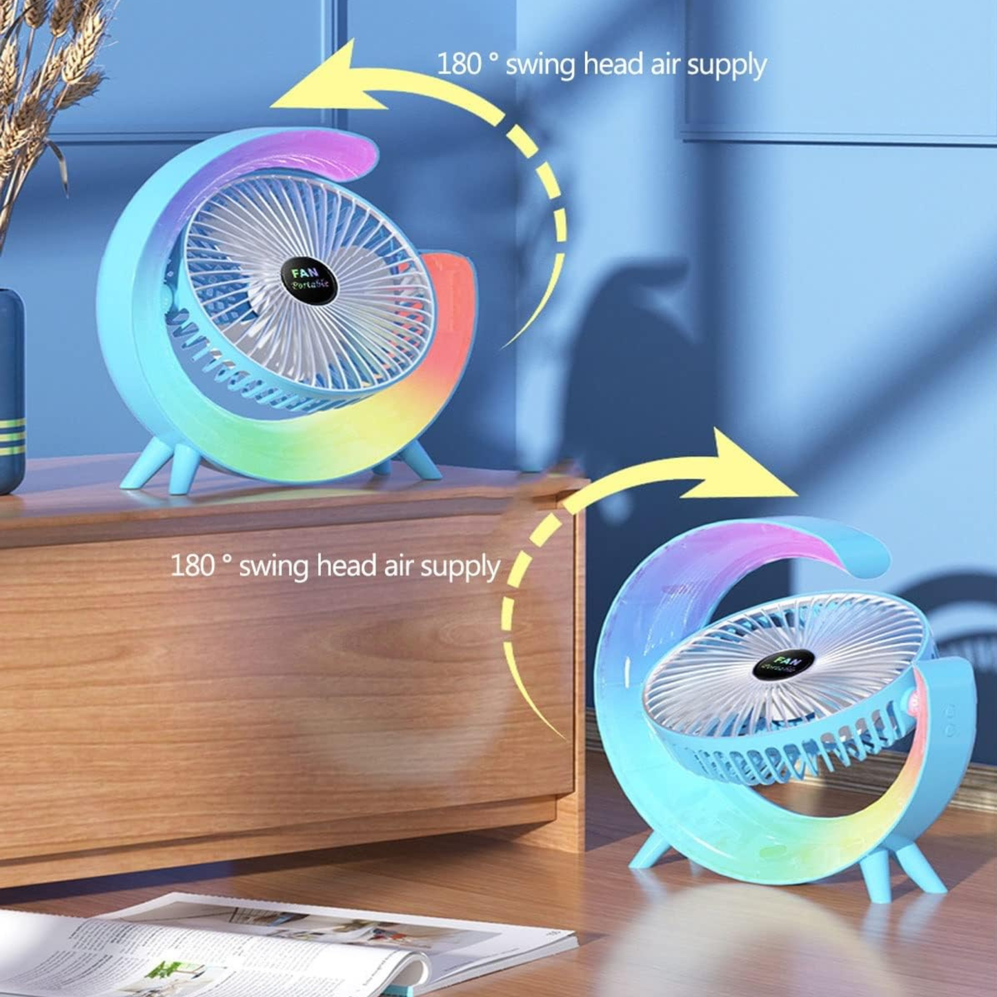 LED Desk Fan – Powerful Round Cooling Fan with Stylish Light Display