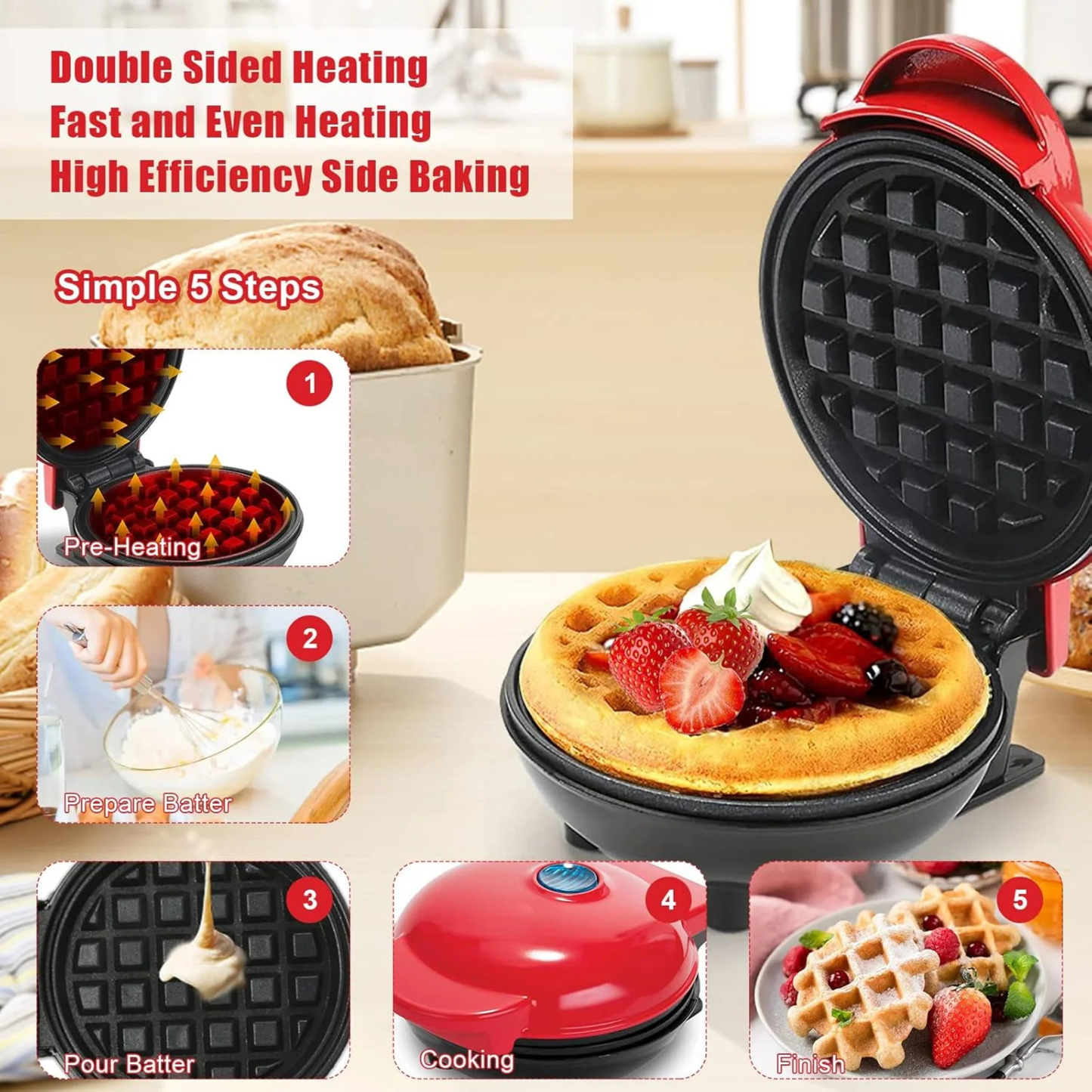 Portable Mini Electric Waffle Maker β Automatic Non-Stick Breakfast Maker for Quick & Easy Meals