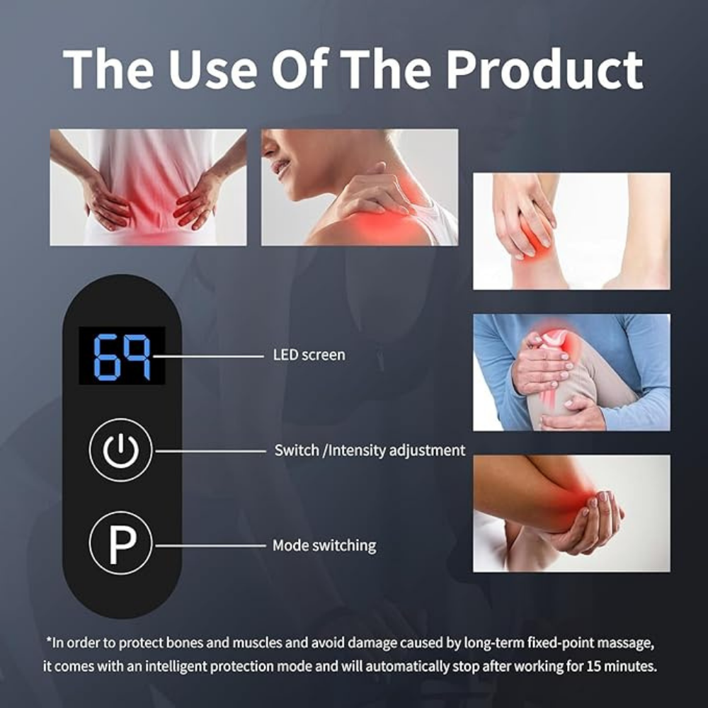 U-Shape Fascial Massage Gun – Long-Arm Deep Tissue Massager with 4 Interchangeable Heads & 6 Speed Levels