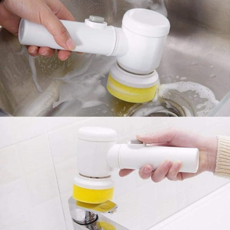 5 in 1 Magic Brush Nylon Bathtub Electric Multi-Functional Household Cleaning Brush USB Rechargeable Tiles Cleaning Brushes with 3 Brush Heads