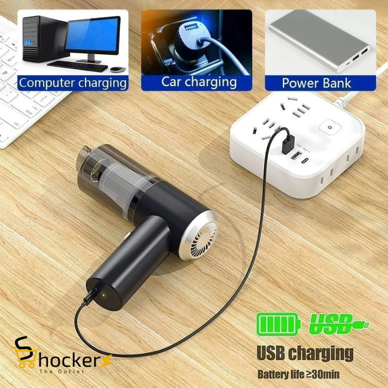3-in-1 Mini Vacuum AS-228 – Powerful Cordless Handheld Vacuum & Blower, 9000PA Suction, USB Rechargeable, Portable Car Vacuum Cleaner for Home, Office, Pet Hair, Keyboard & Deep Cleaning