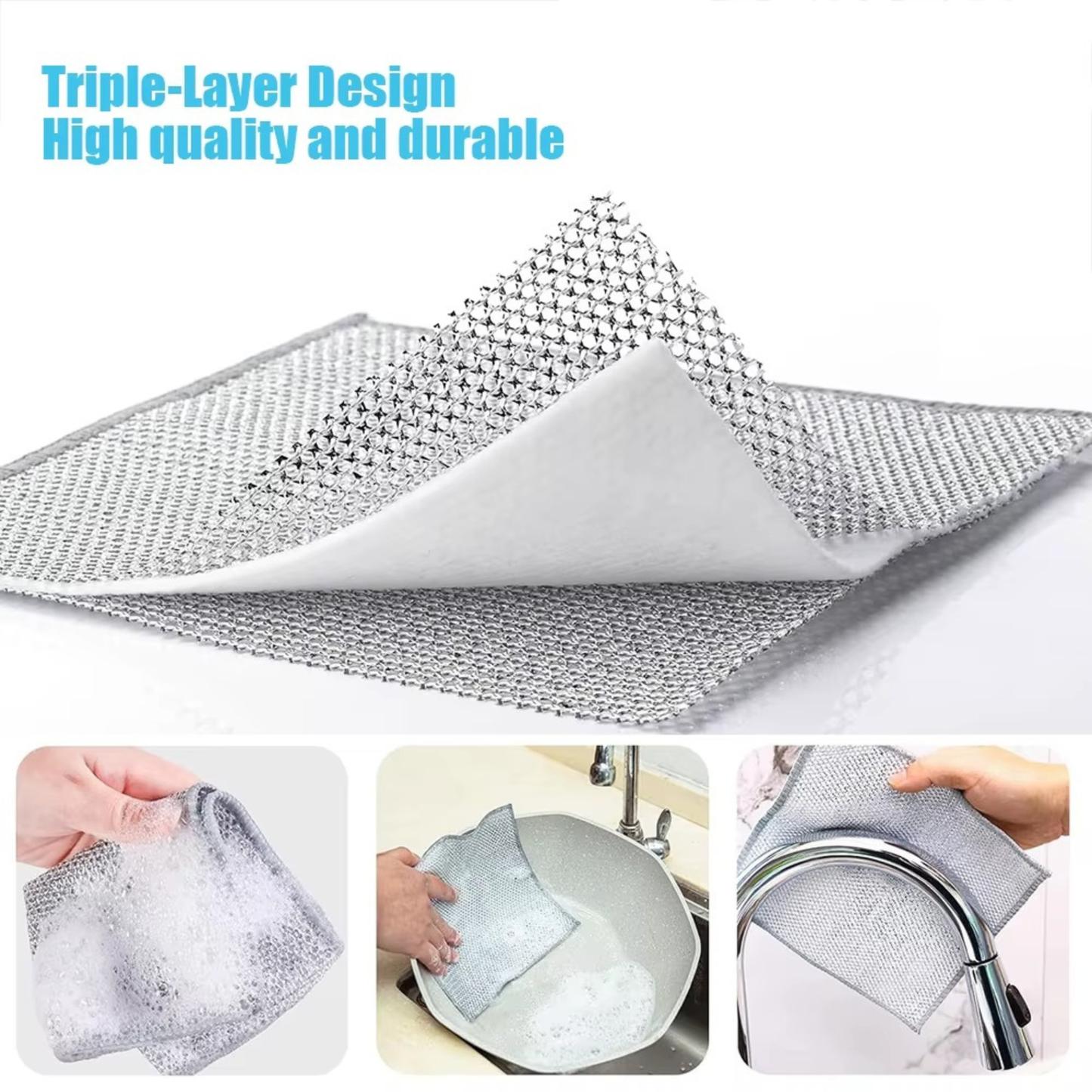 Heavy-Duty Steel Wire Mesh Scrubber Cloths for Dishwashing, Grease & Burnt Stain Cleaning – 5 Pack Set