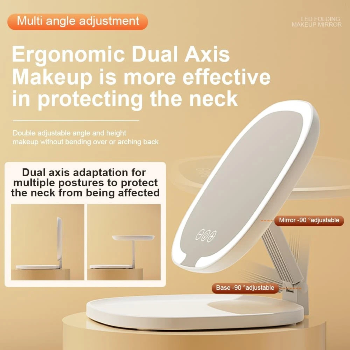 Portable Foldable LED Makeup Mirror with 3 Light Modes – Touch Control Vanity Mirror for Precision Makeup & Skincare