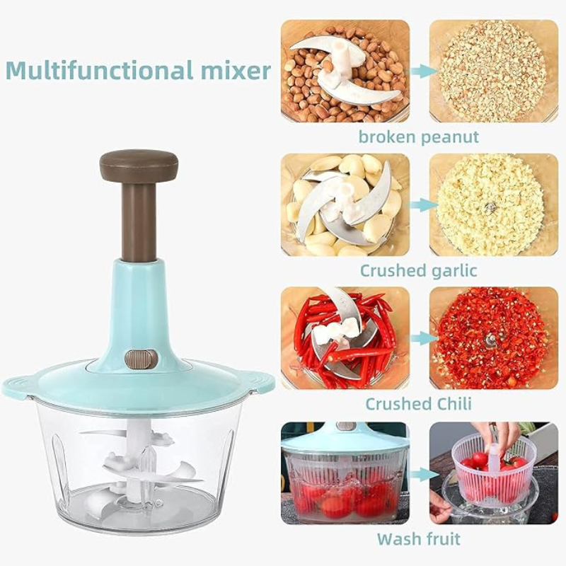Food Chopper 2L Powerful Manual Food Chopper with Water Filter Handheld Mini food Processor, Vegetables, Fruits, Onions Choppers, Dicers and Mers,Green