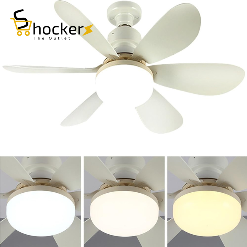 Socket Fan Light with Remote, 3 Speeds 3 Color Light Bulb Fan Dimmable, Small Ceiling Light for Bedroom Living Room
