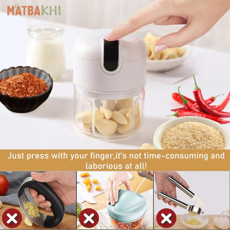 280ML Electric Garlic Chopper, Mini Portable Veggie Chopper, Garlic Grinder Masher Onion Chopper, Blender to Vegetable, Wireless Food Processor for Ginger, Chili, Fruit, Meat, etc