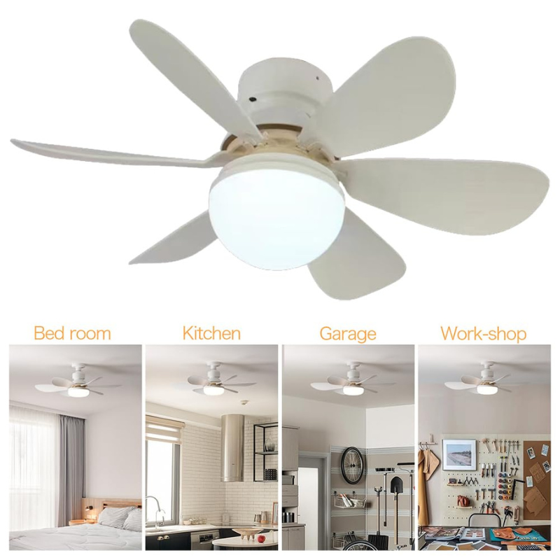 Socket Fan Light with Remote, 3 Speeds 3 Color Light Bulb Fan Dimmable, Small Ceiling Light for Bedroom Living Room