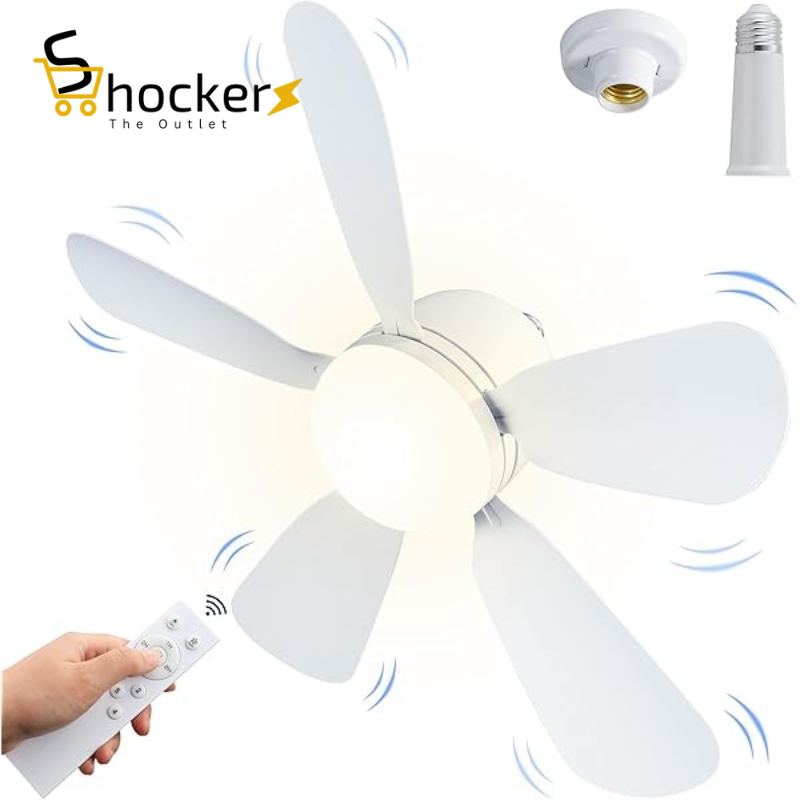 Socket Fan Light with Remote, 3 Speeds 3 Color Light Bulb Fan Dimmable, Small Ceiling Light for Bedroom Living Room