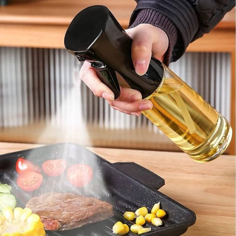 Olive Oil Sprayer for Cooking, 220ml Glass Oil Dispenser for Kitchen Gadgets, Food Grade Premium Spray Bottle, Continuous Spray with Portion Control, for Salad, Frying, BBQ