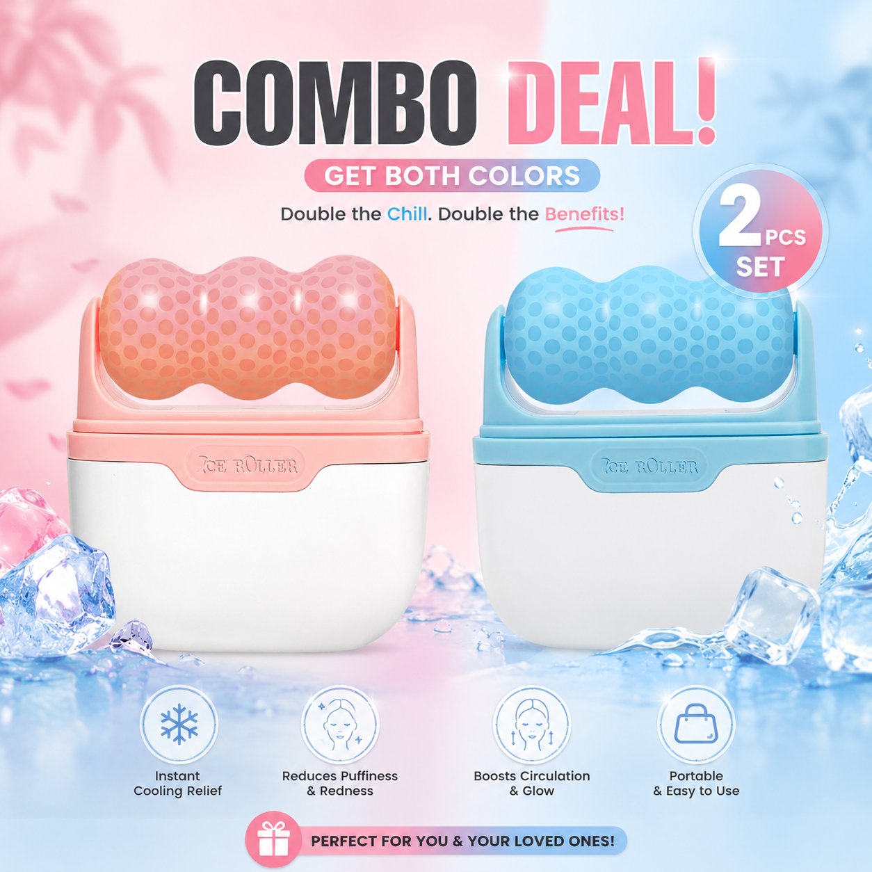 2-in-1 Ice Roller for Face & Skin Care – Dual Head Cooling Massager