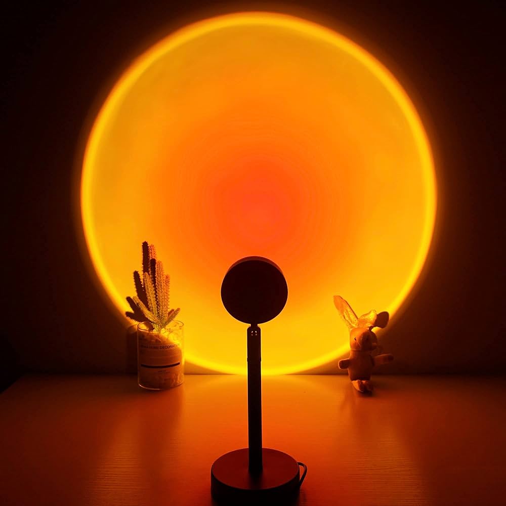 Sunset Projection LED Lamp – Aesthetic Room Lighting with Warm Sunset, Rainbow & Ambient Glow Effects