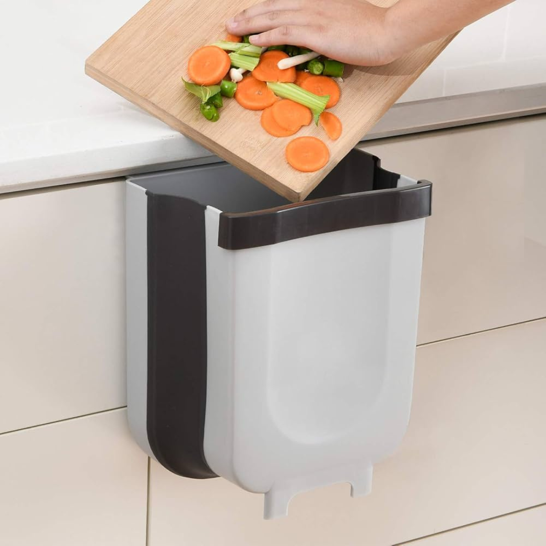 10L Foldable Kitchen Waste Bin with Standing Structure – Space-Saving Hanging Trash Can for Cabinets &amp; Counters