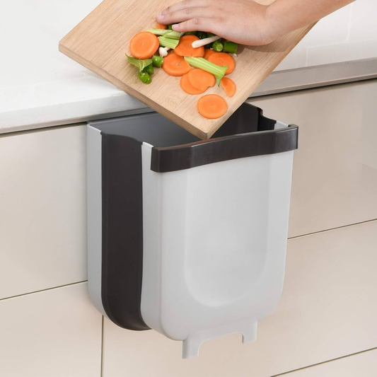 10L Foldable Kitchen Waste Bin with Standing Structure – Space-Saving Hanging Trash Can for Cabinets &amp; Counters