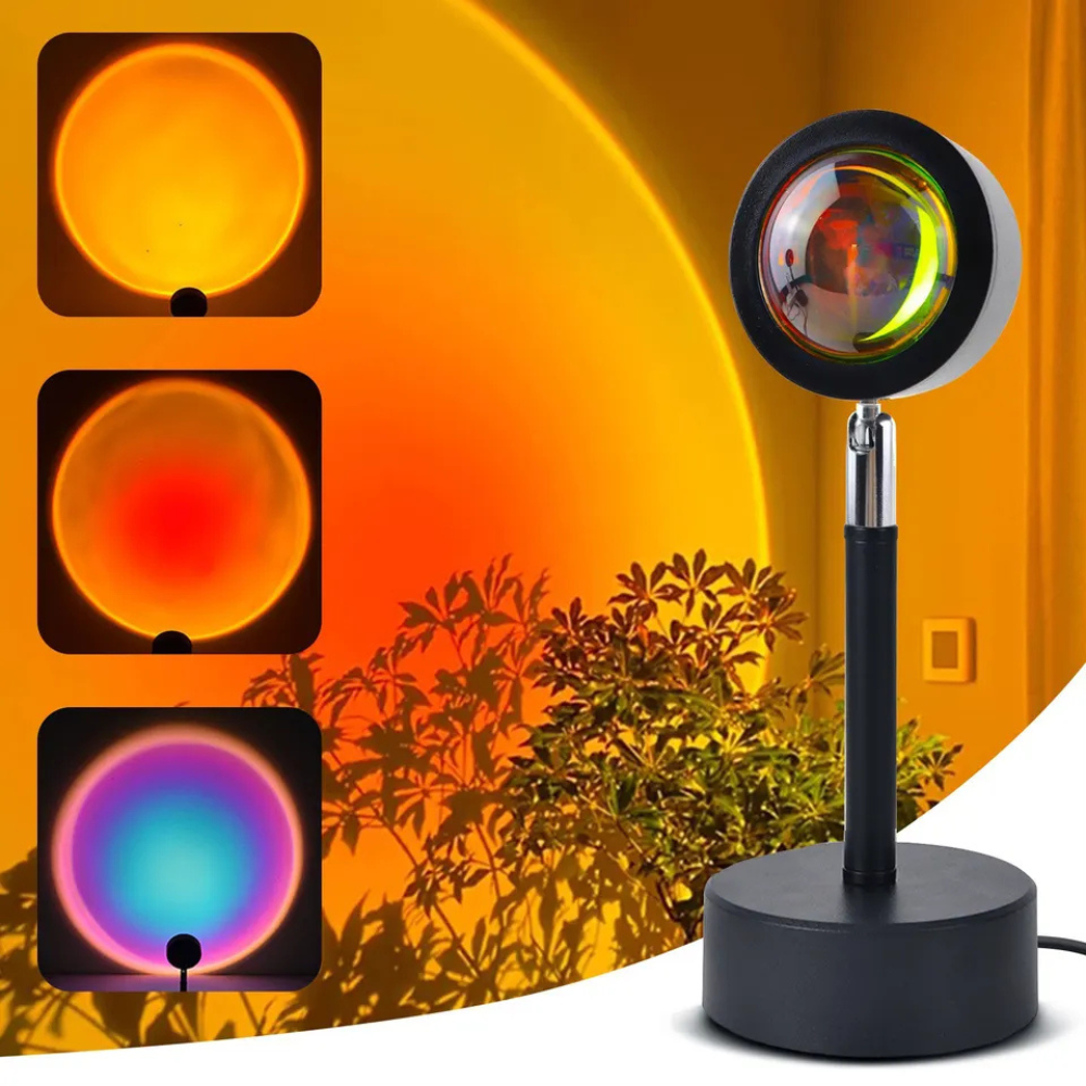 Sunset Projection LED Lamp – Aesthetic Room Lighting with Warm Sunset, Rainbow & Ambient Glow Effects