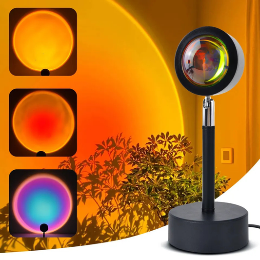 Sunset Projection LED Lamp – Aesthetic Room Lighting with Warm Sunset, Rainbow & Ambient Glow Effects