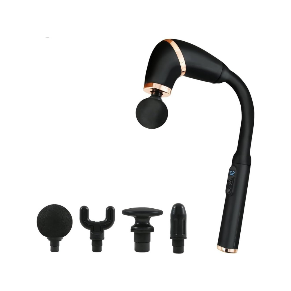 U-Shape Fascial Massage Gun – Long-Arm Deep Tissue Massager with 4 Interchangeable Heads & 6 Speed Levels