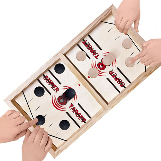 Wooden Hockey Battle Game – Classic 2 Player Tabletop Strategy Game for Family Fun