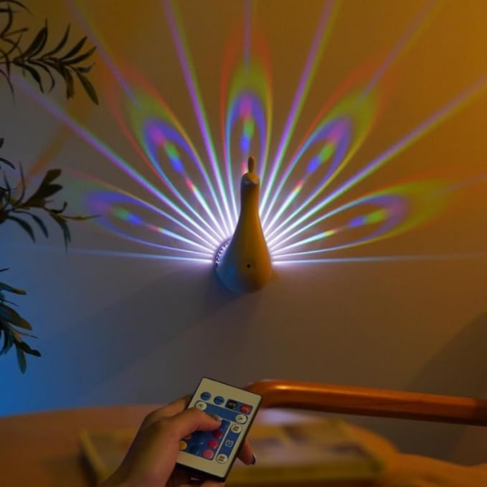 Peacock Feather LED Lamp – Aesthetic Wall Projection Light for Cozy Room Décor