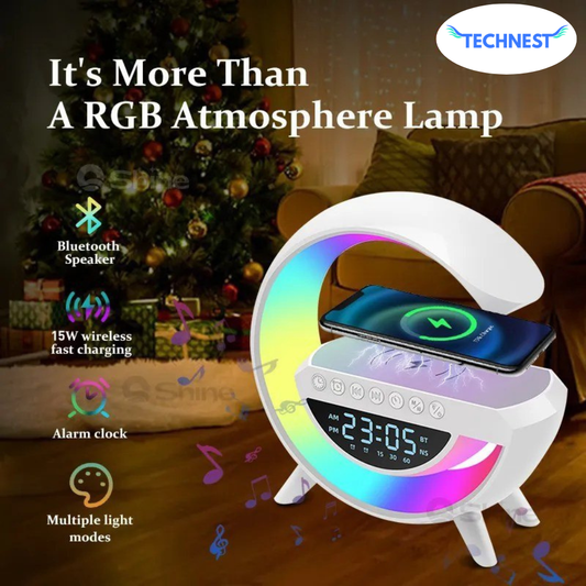 LED Atmosphere Lamp, Mini G Type Charging Ambient Lamp, Bedside Night Smart Light with Clock, 15W Charger, for Bedroom Home Decoration