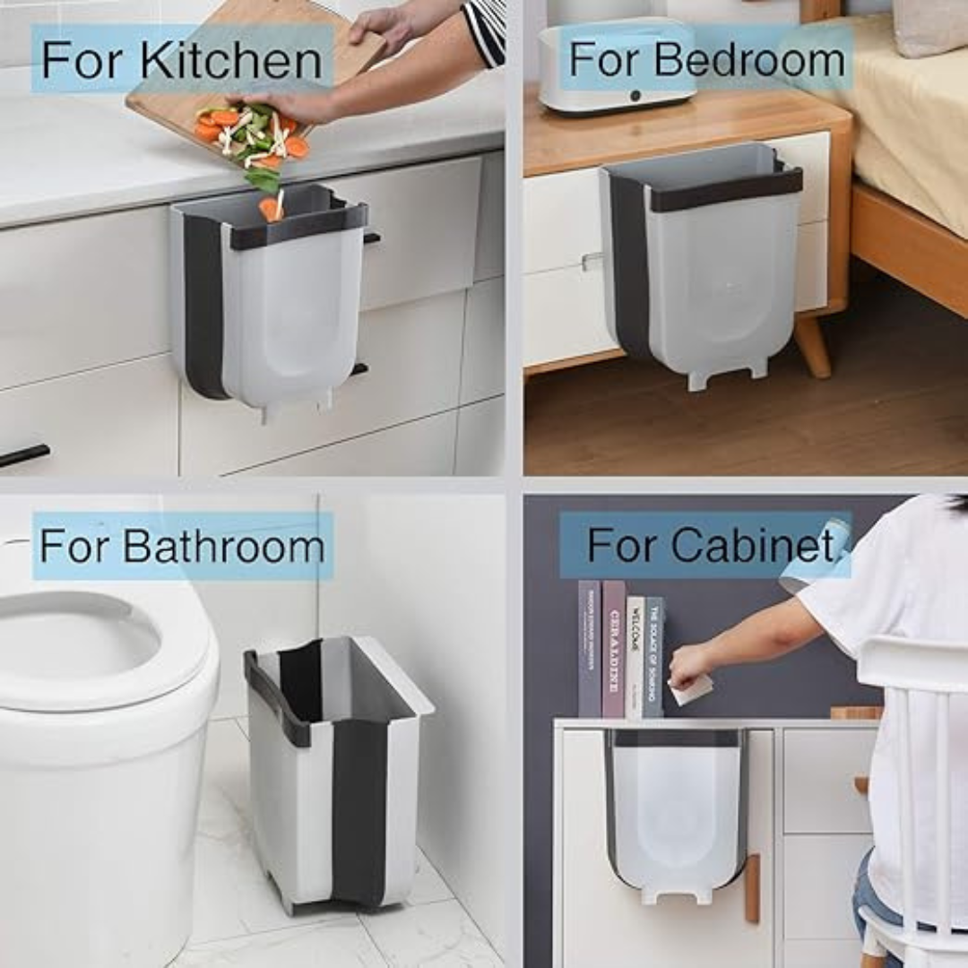 10L Foldable Kitchen Waste Bin with Standing Structure – Space-Saving Hanging Trash Can for Cabinets &amp; Counters