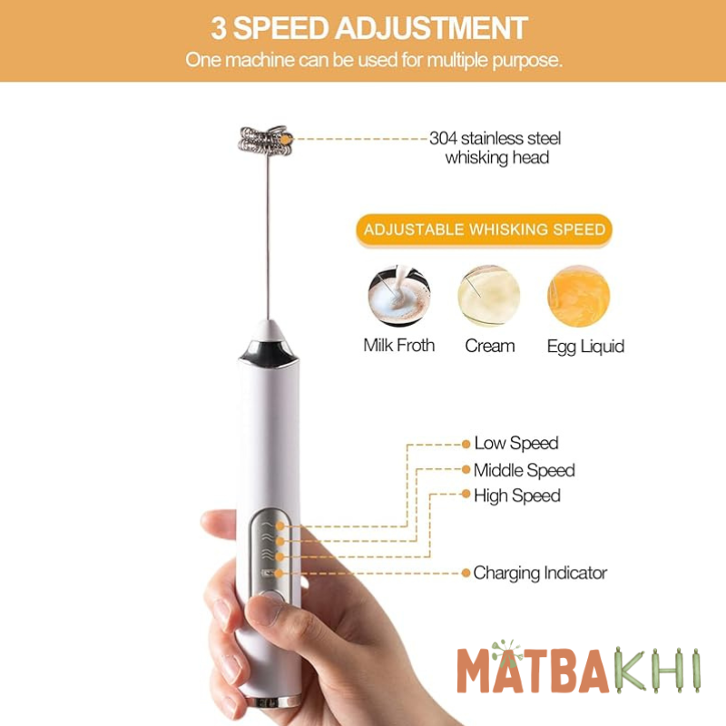 Milk frother Handeld | Electric Whisk for Baking | Coffee Frother Jug USB Rechargeable | Three-Speed Force Adjustment Milk Bubbler
