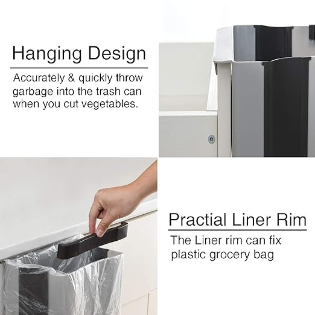 10L Foldable Kitchen Waste Bin with Standing Structure – Space-Saving Hanging Trash Can for Cabinets &amp; Counters