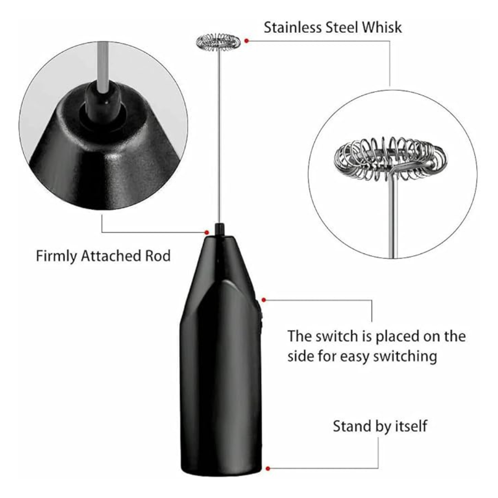 Battery Powered Mini Handheld Mixer for Coffee, Milk & Protein Shakes – Portable Electric Whisk Frother for Home, Office & Travel