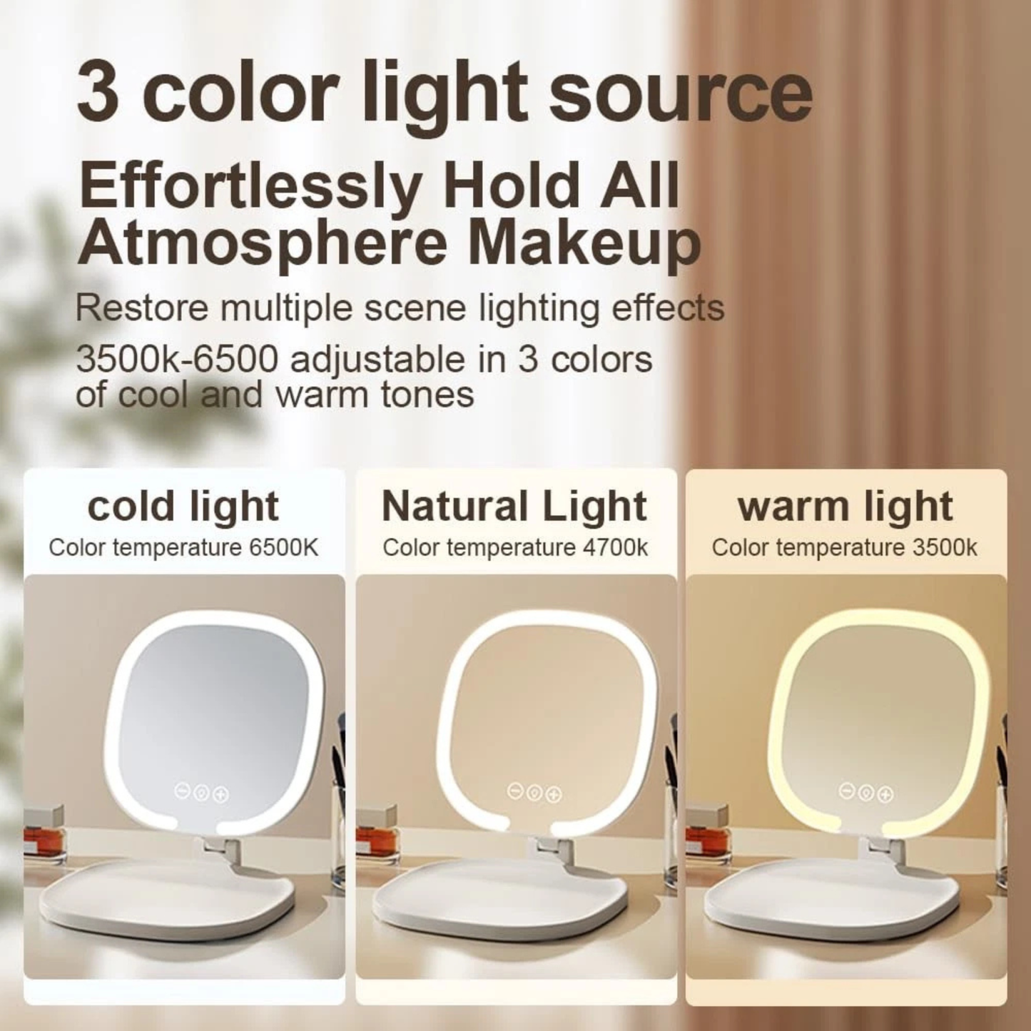 Portable Foldable LED Makeup Mirror with 3 Light Modes – Touch Control Vanity Mirror for Precision Makeup & Skincare