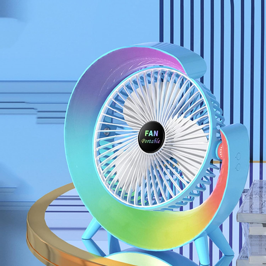 LED Desk Fan – Powerful Round Cooling Fan with Stylish Light Display