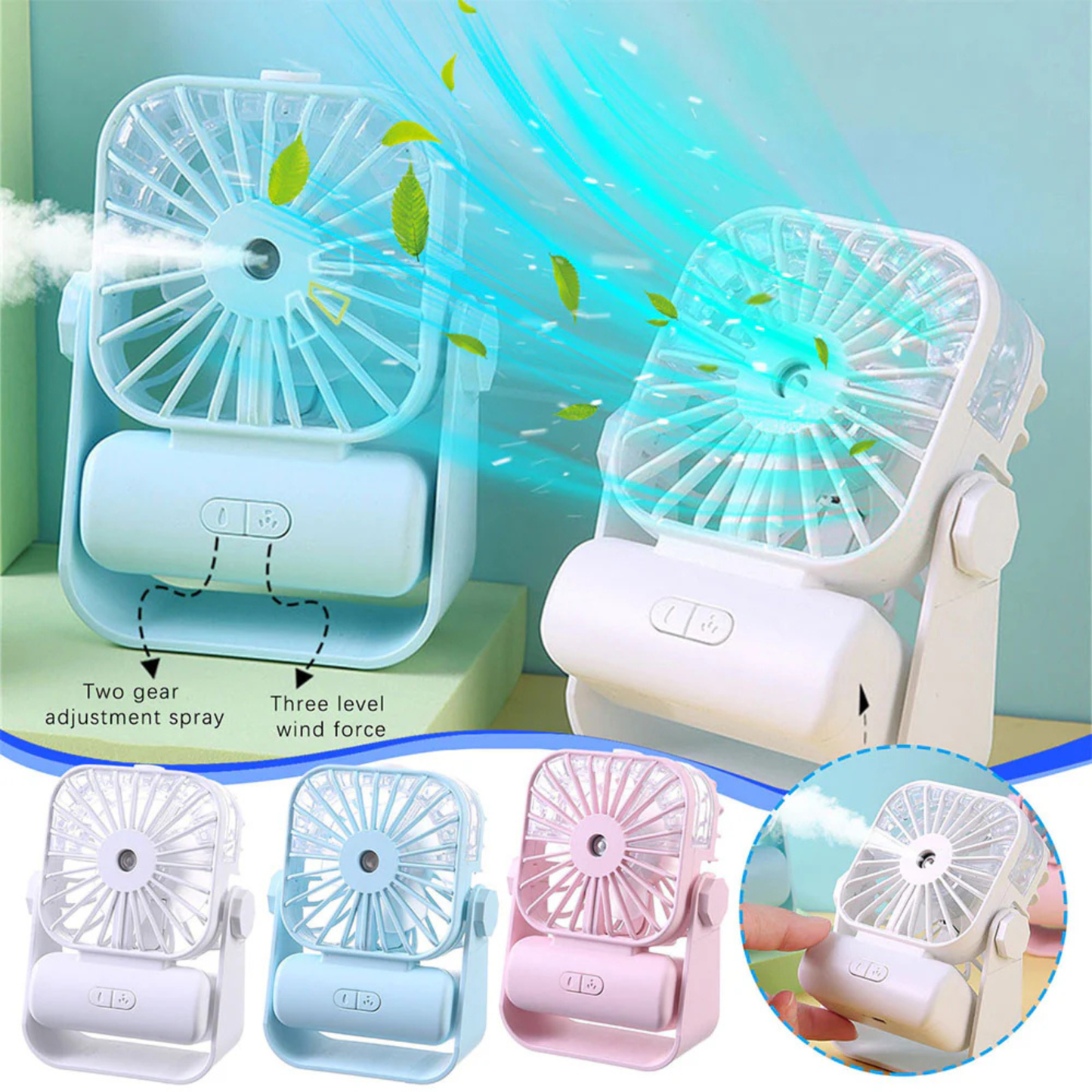 Portable Cooling Mist Fan – Rechargeable Handheld Fan with Refreshing Water Spray