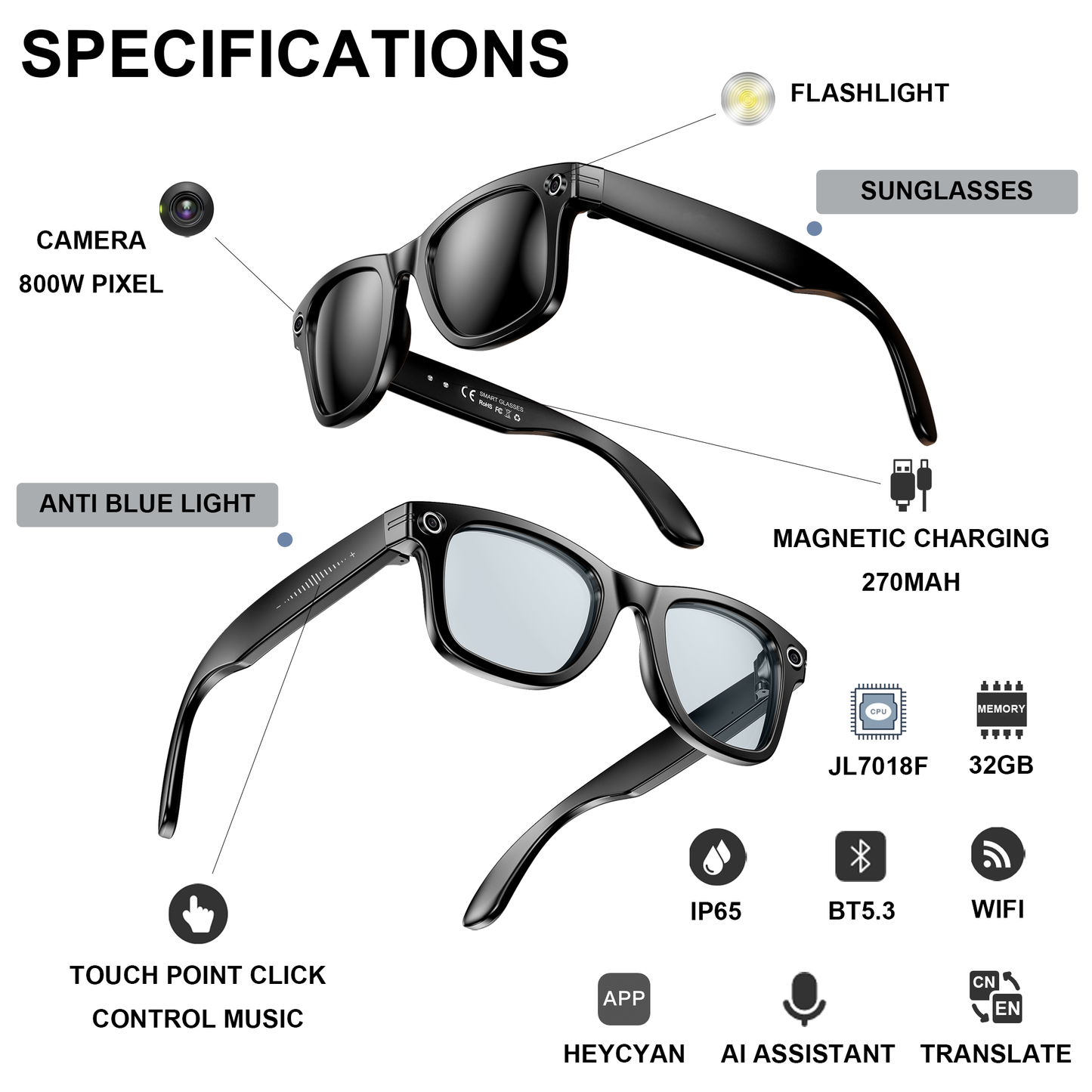Smart AI Glasses with Camera and Translation – high-Speed Wi-Fi Transfer, Dual-mic Noise Cancellation, All Wrapped in a Fashion-Forward Streamlined Frame