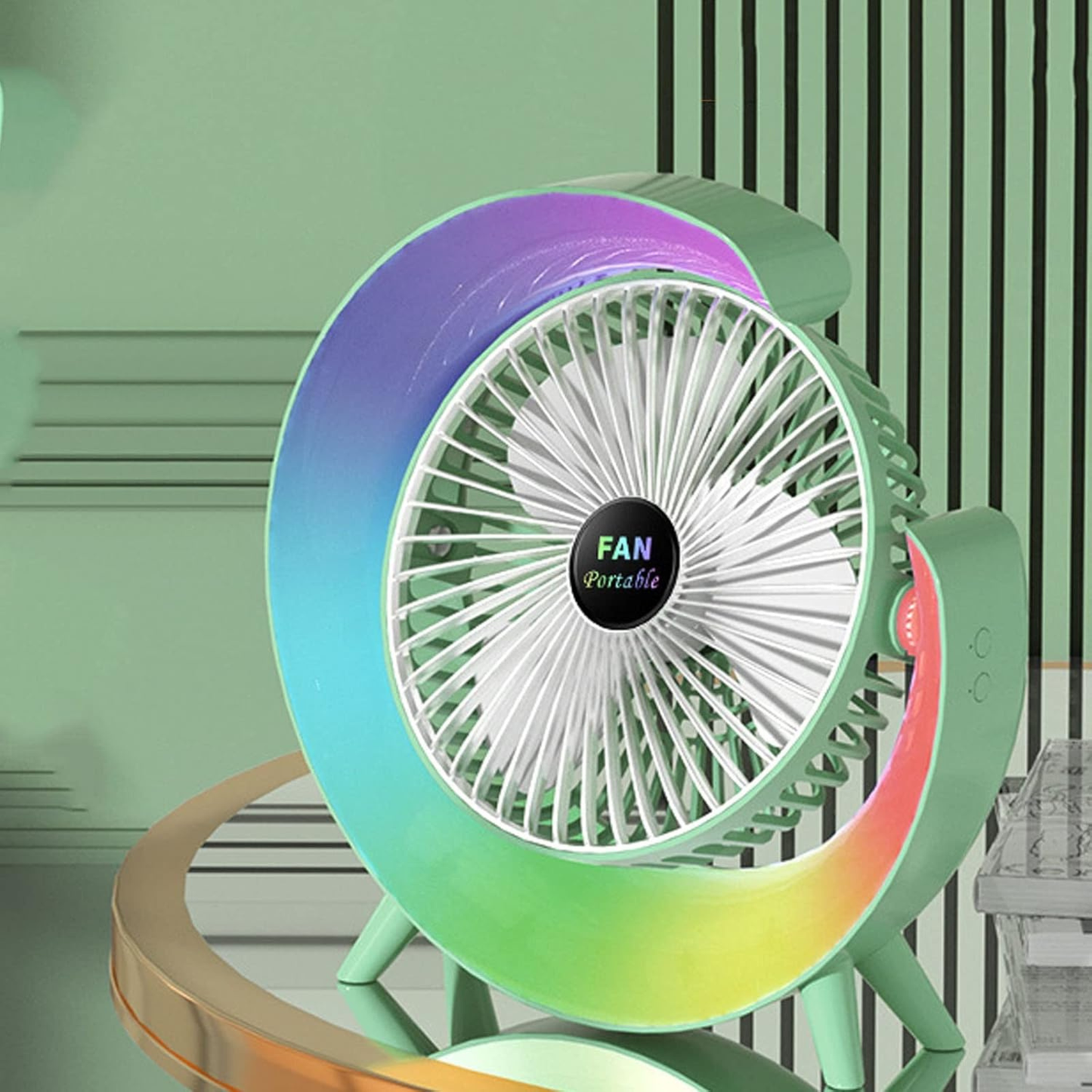 LED Desk Fan – Powerful Round Cooling Fan with Stylish Light Display