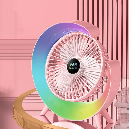 LED Desk Fan – Powerful Round Cooling Fan with Stylish Light Display