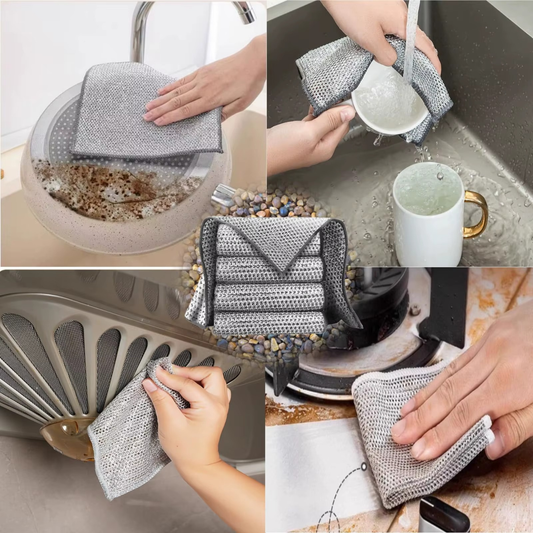 Heavy-Duty Steel Wire Mesh Scrubber Cloths for Dishwashing, Grease & Burnt Stain Cleaning – 5 Pack Set